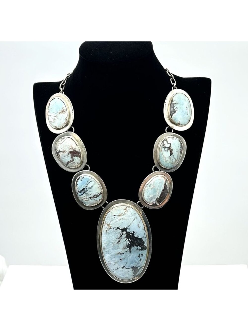 Huge Charles Albert Dry Creek Turquoise Sterling Silver Necklace 196 Grams